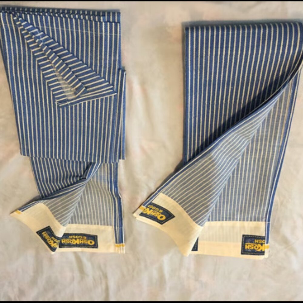 2 Vintage OSHKOSH B'GOSH Sheets Twin Flat Pair Striped Fabric NOS 66" X 96" EACH